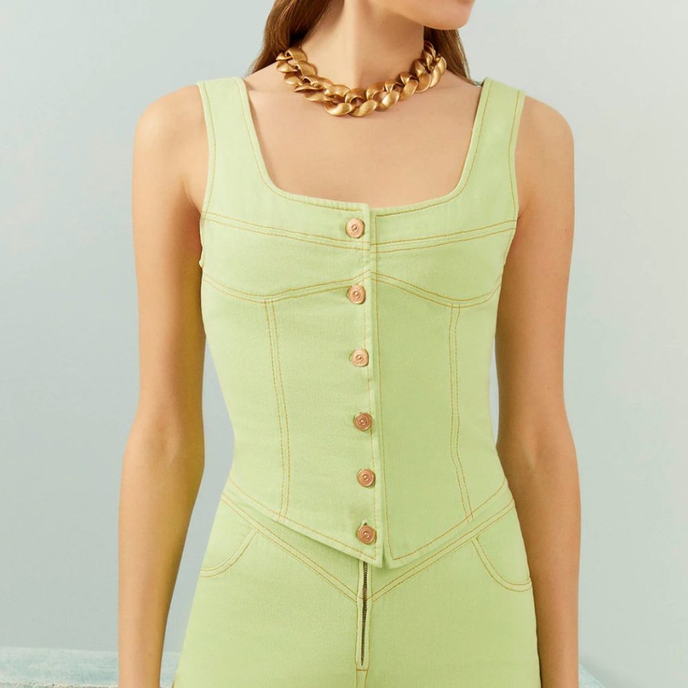 Green Denim Corset Top